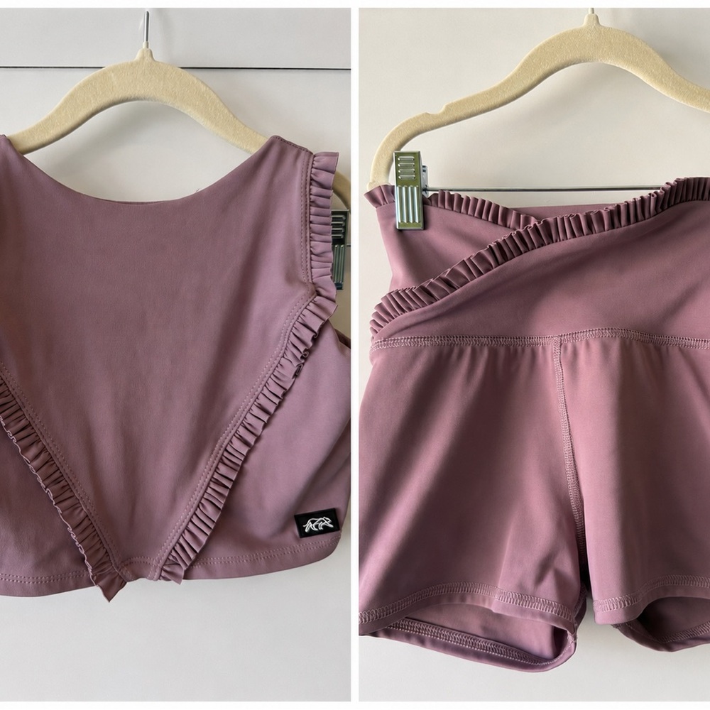 Tiger Friday Mauve Ruffle Active Shorts Set